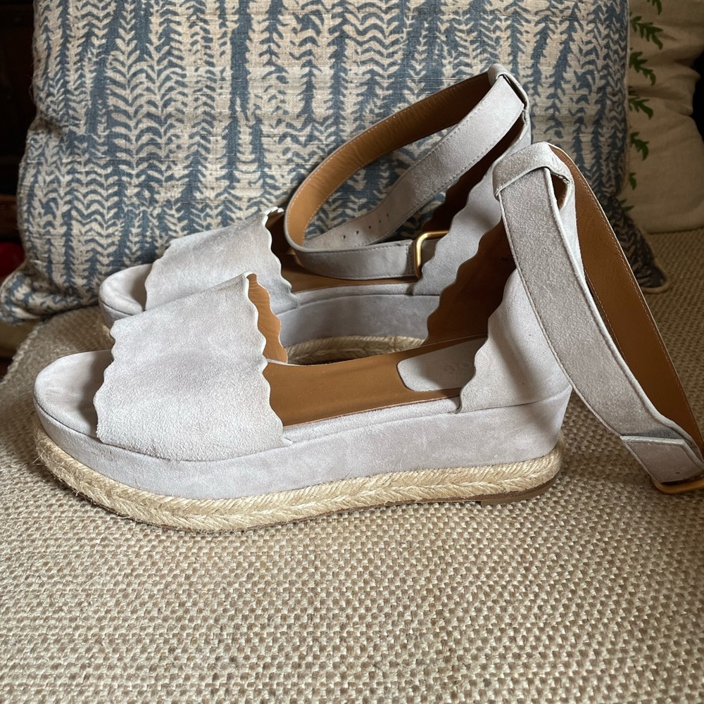 Chloé Grey Suede Espadrille Sandals